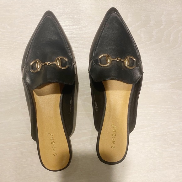 BAMBOO Shoes - Black flat mule loafers size 8.5 NWOT